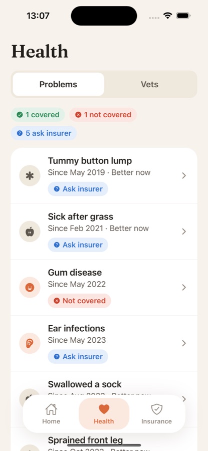 slowblink health timeline screen